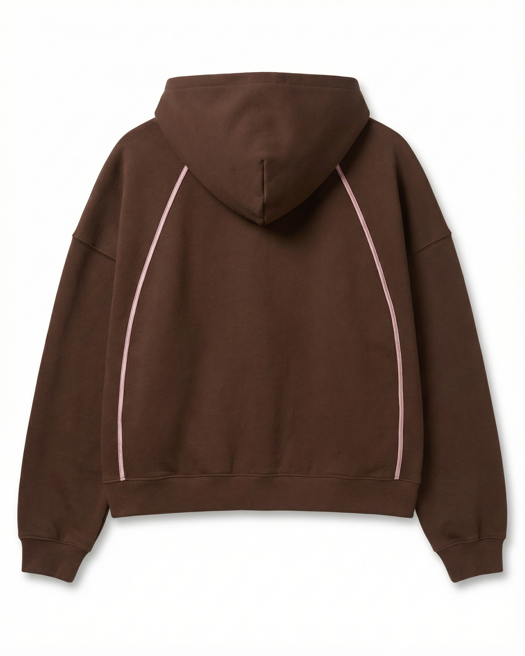 Brown hoodie with white piping on a white background