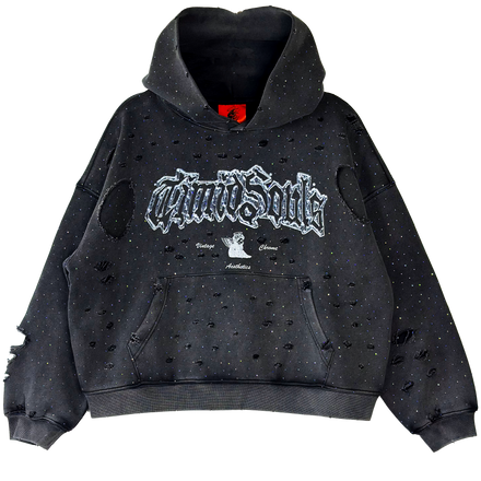 Vintage Chrome Aesthetics Hoodie in black - front view with logo - TIMIDSOULS® premium streetwear